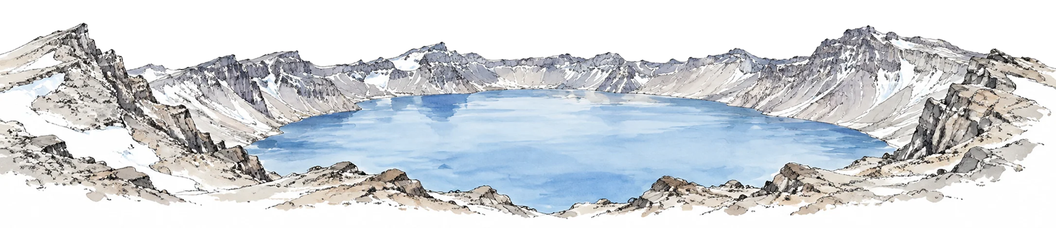 Hand-drawn concept of Changbai Mountain's Tianchi crater lake